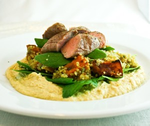 Lamb with quinoa and roast pumpkin